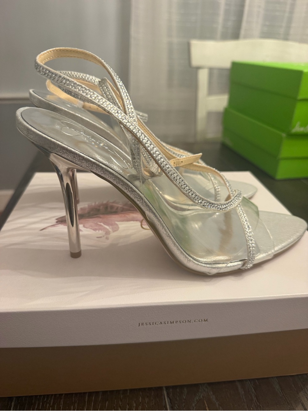 Jessica Simpson Silver Rhinestone Strappy Stiletto Heels
